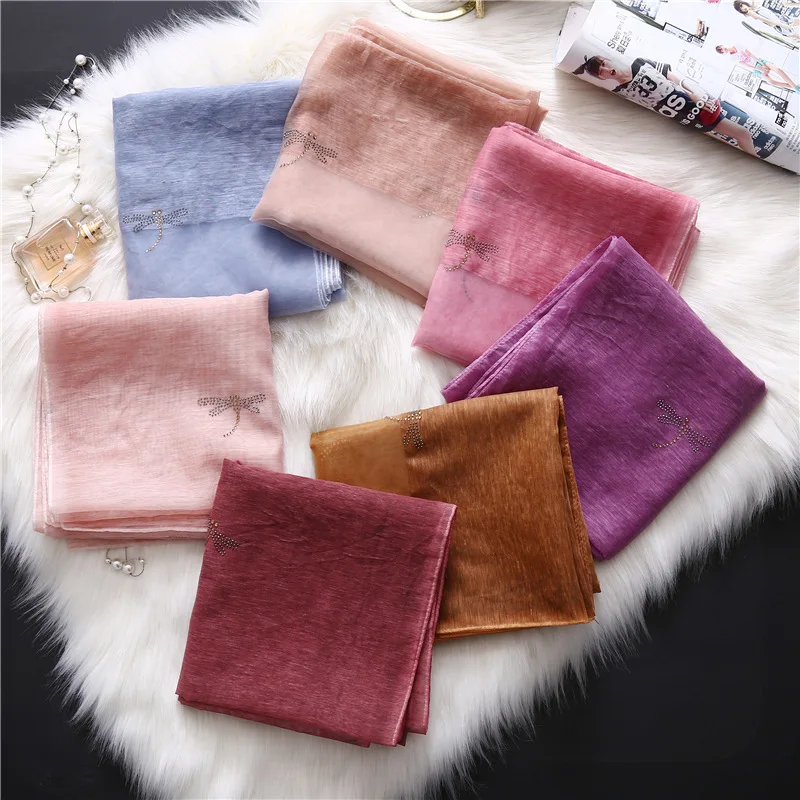 

hot 2019 new designer brand women silk scarves summer lady wool shawls and wraps pashmina big size foulard Dragonfly masonry