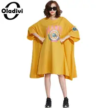 Oladivi, больше размера d размера плюс, женская одежда, повседневное свободное Хлопковое платье, свободный стиль, Длинный топ, рубашка, туника, Vestidos, лето, новинка