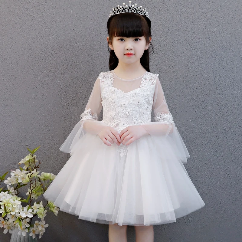 

Flower Girls Dress White Wedding Birthday Pageant Bridesmaid Ball Gown 2018 Summer Princess Party Dresses Girl Clothes Size 3-13
