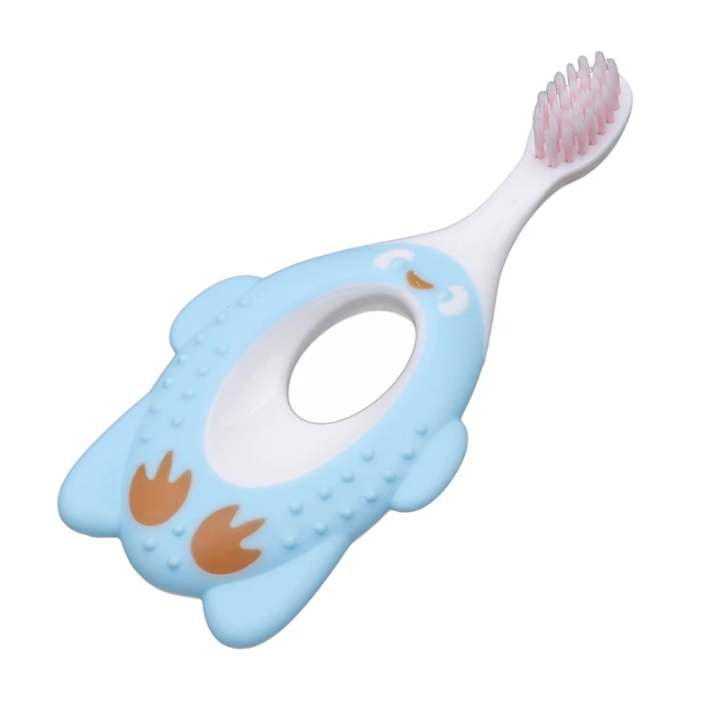 1 шт. милая детская зубная щетка мягкая противоскользящая ручка мультфильм для малышей дети новорожденный уход за полостью рта подарок - Цвет: Синий