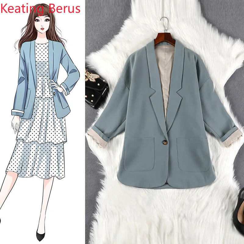 

Women's Suit Loose Large Size 5XL Women's Summer Blue Single Button Fashion Temperament Elegant Women's Jacket Commute