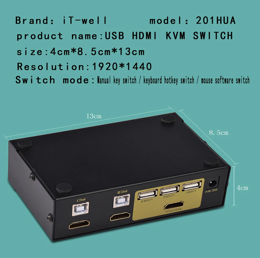 Это-USB HDMI коммутатор kvm 2 порте ПК МОНИТОР Tastiera Мышь Switcher Supporto клавиш Мышь Scansione Automatica di commutazion