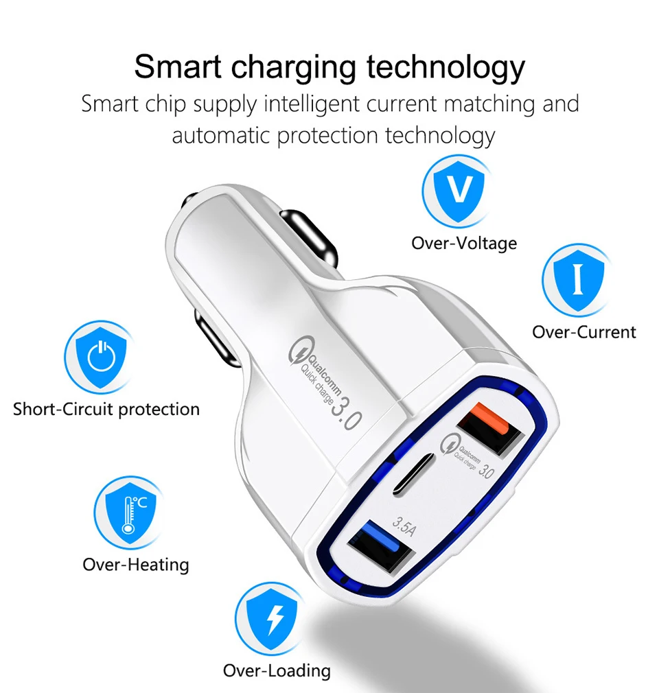 35 W быстрое QC 3,0 usb type-c автомобильное зарядное устройство для мобильного телефона быстрое PD автомобильное зарядное устройство s type C PD 3,0 двойной USB универсальный телефон