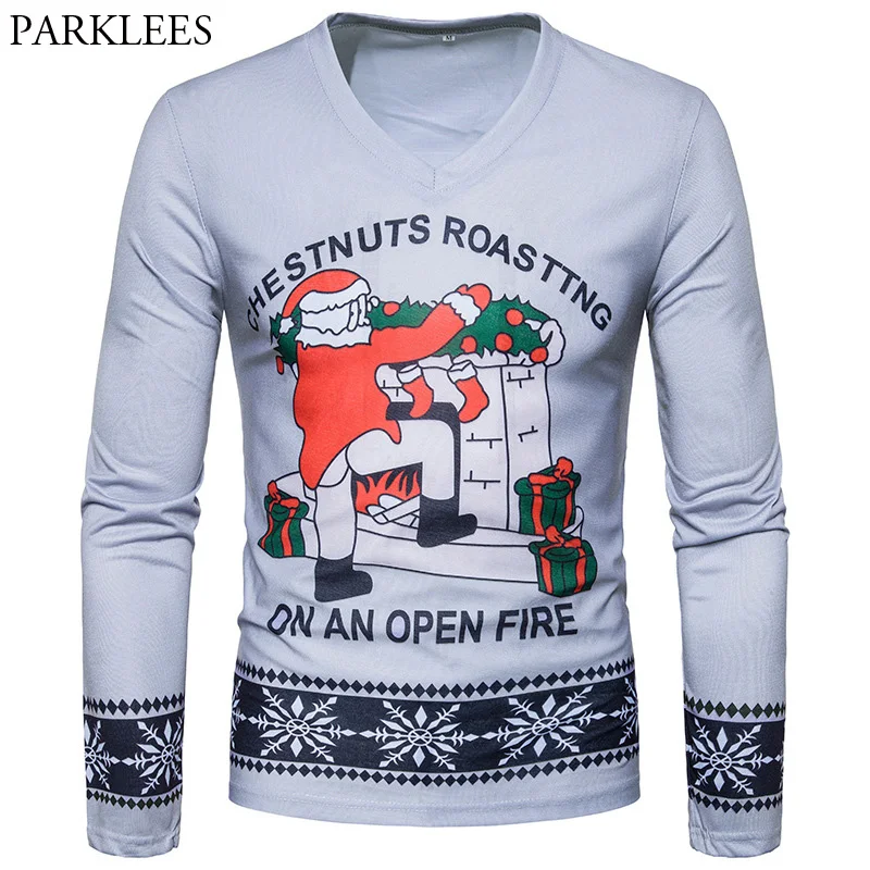 Fashion Christmas Men T Shirt 2017 Brand New Santa Claus Print Mens T Shirts Casual Slim Fit