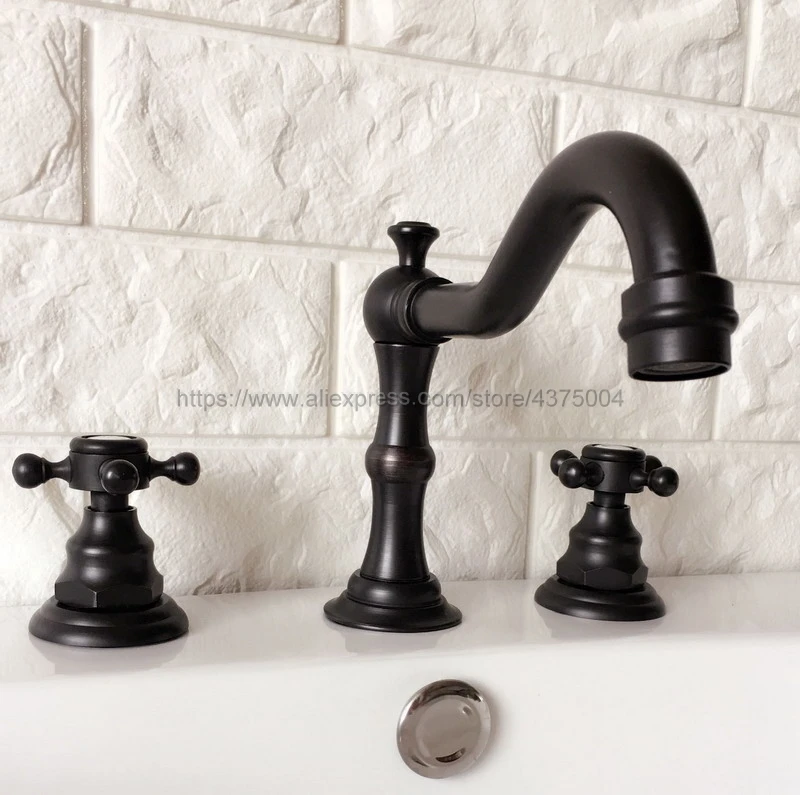 Basin Faucets Oil Rubbed Bronze Widespread Bathroom Sink Faucet Double Cross Handle 3 Hole Bathbasin Mixer Taps Nhg066