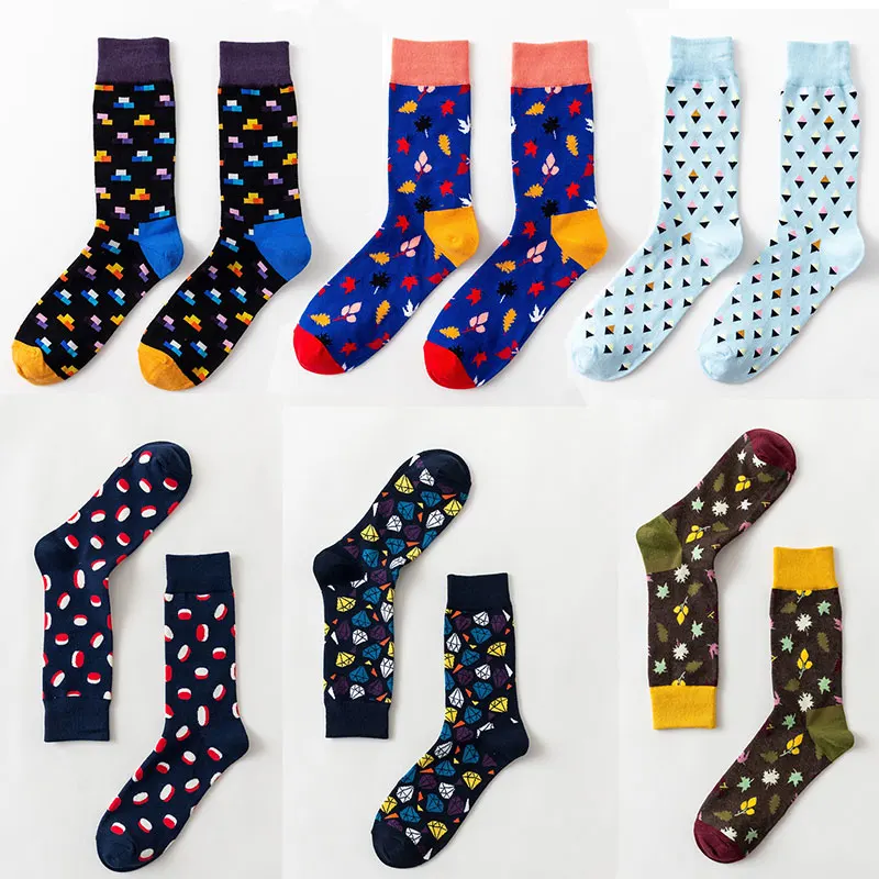 

Happy Socks Funny Mens Socks Diamond Leaves Mens Cotton Skateboard Hip Hop Street Crew Harajuku Art Fashion Short Ankle Socks