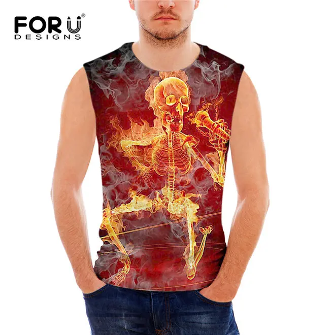 H069 FORUDESIGNS/крутой огонь Черепа Печатный жилет без рукавов для мужчин базовый, мужские топы на бретелях Бодибилдинг Фитнес Мода майка - Цвет: H069