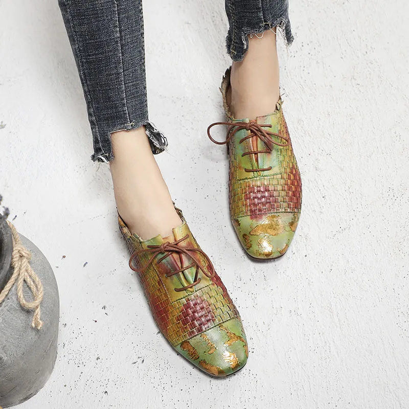 

Original 2019 Spring Summer Bullock Shoes Women Retro Leather Personality Low Heels Women Flats