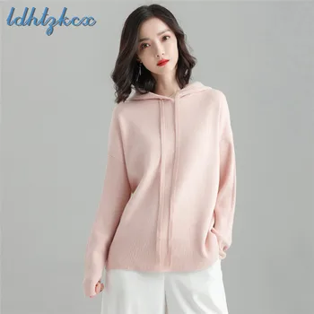 

Hoodie Women Pink Long Sleeve Loose Hooded Sweatshirts 18 Autumn Winter Korean Office Plus Thick Knitted Clothing Feminina LD688