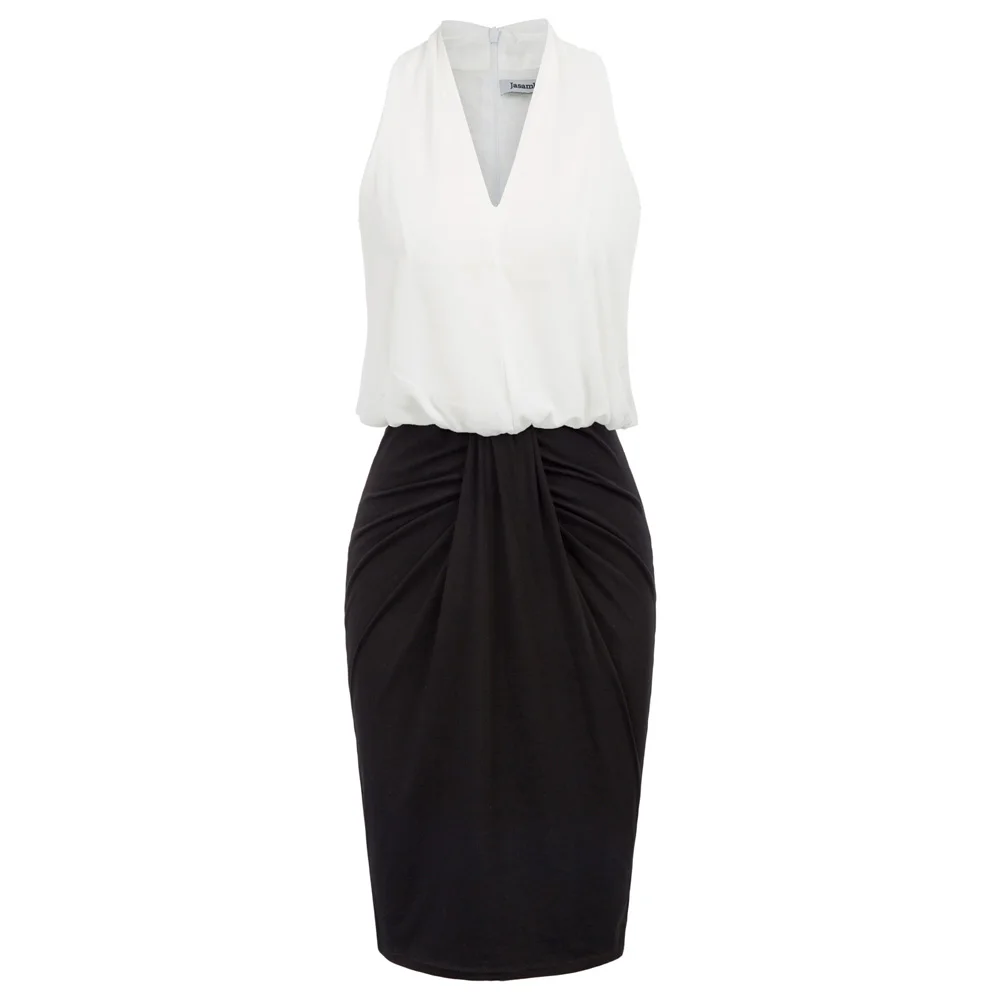 

Sexy Women's party dress Sleeveless V-Neck Elastic Waist Ruched Bodycon Dress pleated elegant hips-wrapped knee business dresses