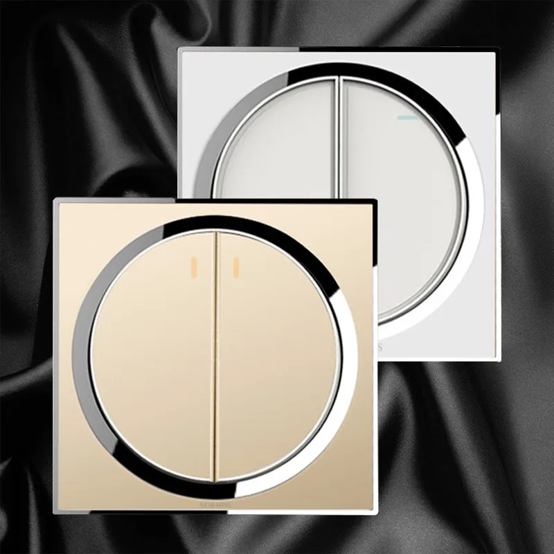 

New 2 gang 1 way UK Standard wall light switch, High quality Crystal acrylic panel 220V Push Button lamp Switch,With Fluorescent