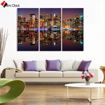 

New York Water Reflection Canvas Painting Urban Architecture Posters and Prints Modern Wall Art Decorative Wall Pictures