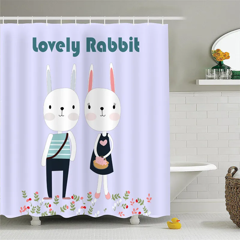 

Rabbit Cartoon Shower Curtain Soft Cute Cartoon Animal Bathroom Shower Curtain To Map Custom Bath Curtains