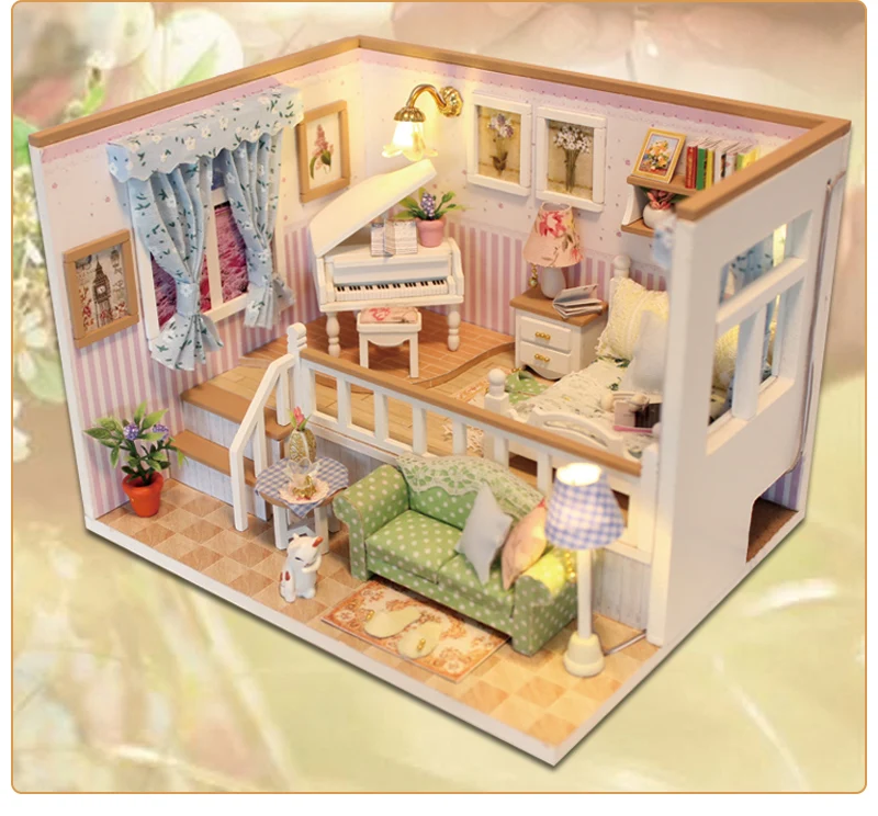 DIY 3D светильник игрушки для детей мебель пылезащитный чехол деревянный миниатюрный дом потому что я с вами кукольный домик Рождество День рождения M026