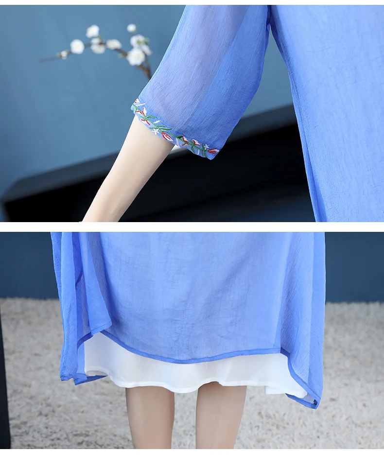 4XL Брендовое шифоновое платье летнее женское длинное платье новое вышитое кружевное платье с воротником-стойкой свободное платье ol женское