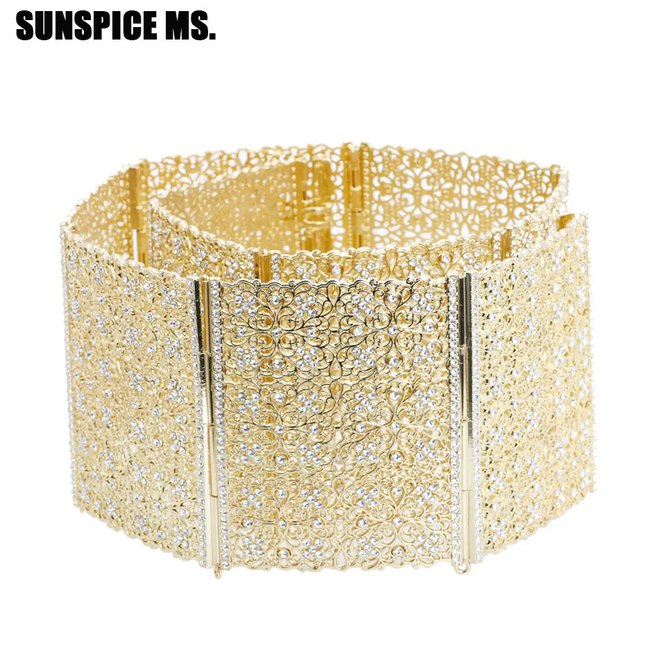 

SUNSPICE Caucasus Vintage Wedding Dress Belt Women Bridal Waist Chain Crystal Girdle Waistband Metal Cummerbund Albania Jewelry
