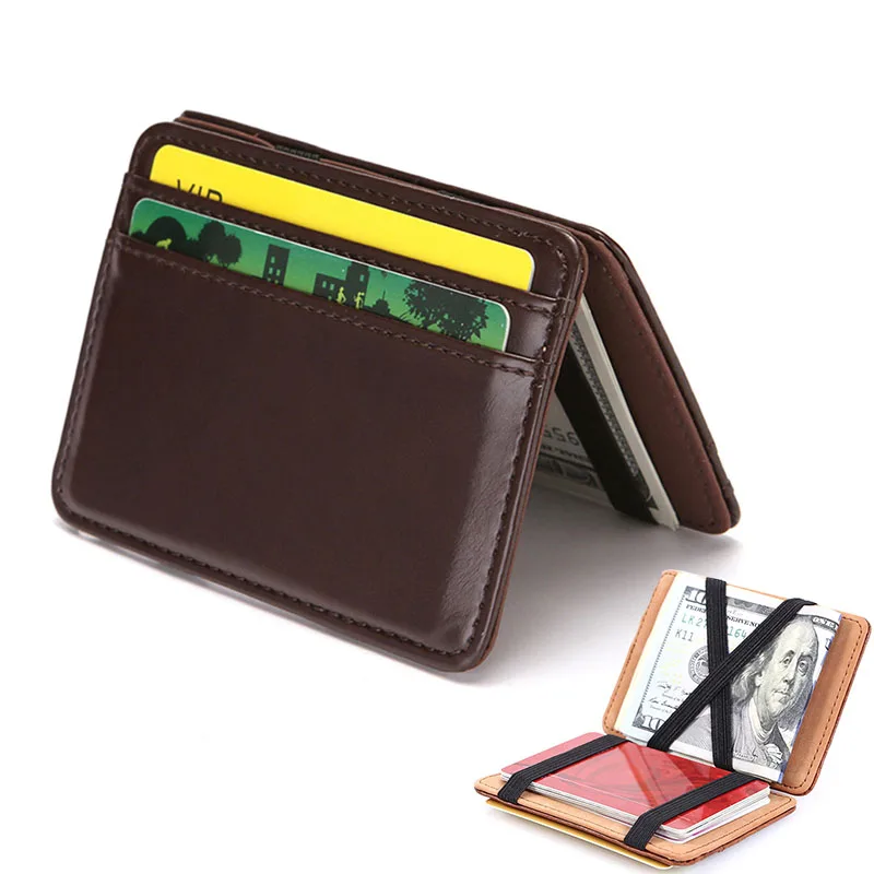 

Credit Card Holder Men Thin Card Wallet PU Leather 4 ID Card Holder Magic Wallet Case Pasjeshouder Cardholder for Men