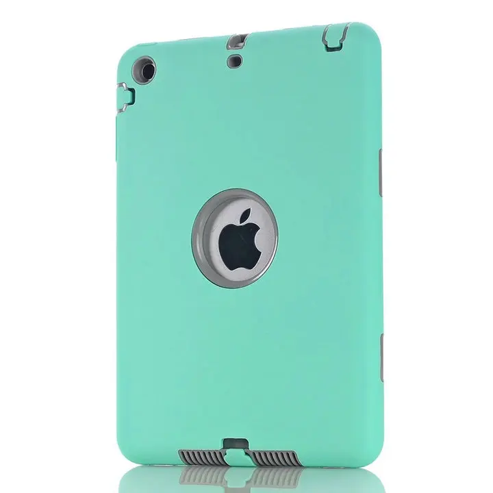 Для iPad mini 1/2/3 retina детей безопасное вспомогательное устройство для бронированный противоударный чехол Heavy Duty Силиконовый Футляр чехол Обложка Экран защитная пленка+ стилус - Цвет: Mint Green and Gray