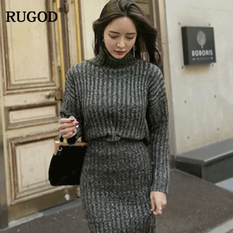 RUGOD 2018 новейший женский зимний свитер костюмы комплекты из двух предметов