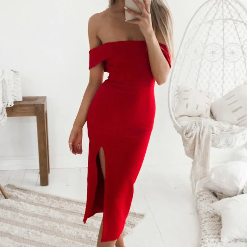 

Summer Dress New Elegant Chest Wrapped Vestido Off Shoulder Party Clubwear Split Tunic 2018 New Dresses Vestidos WS5159Y