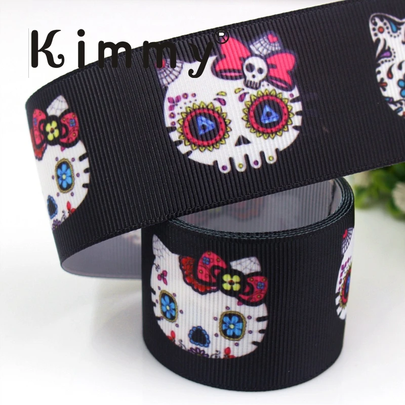 Лента с черепом in black on 1-1/2 &quotОранжевая односторонняя корсажная лента |
