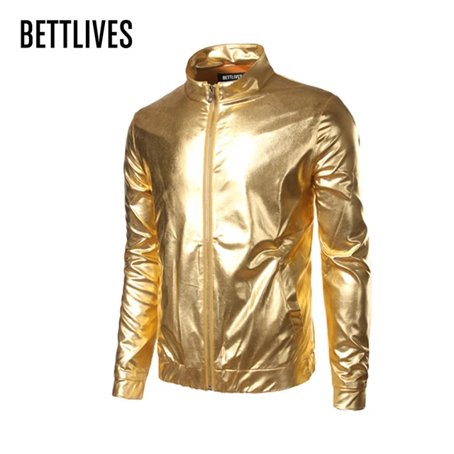 Baseball Coat Trend Metallic Gold Shiny Jacket Men Veste Homme Fashion Brand Front Zip