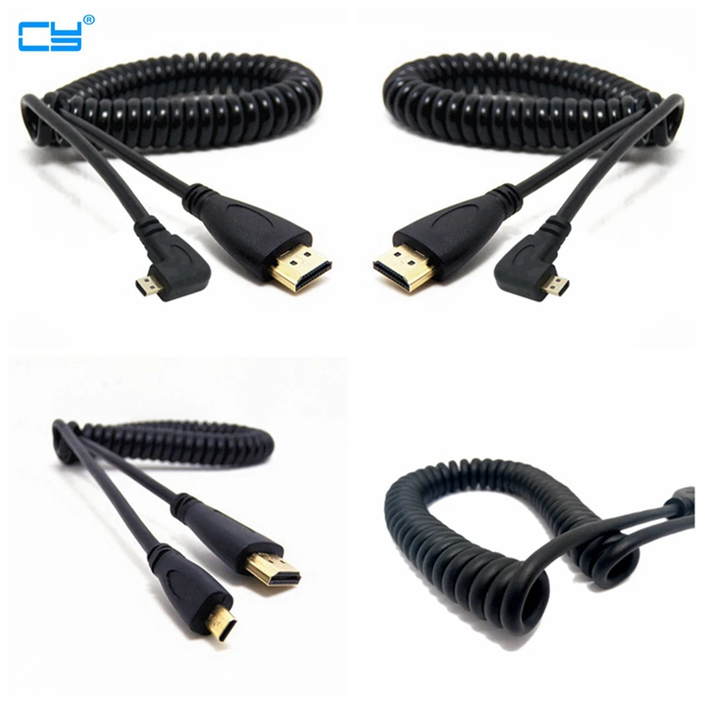 Кабель Micro HDMI пружинный Удлинитель кабель 90 градусов угловой левый/правый/прямой