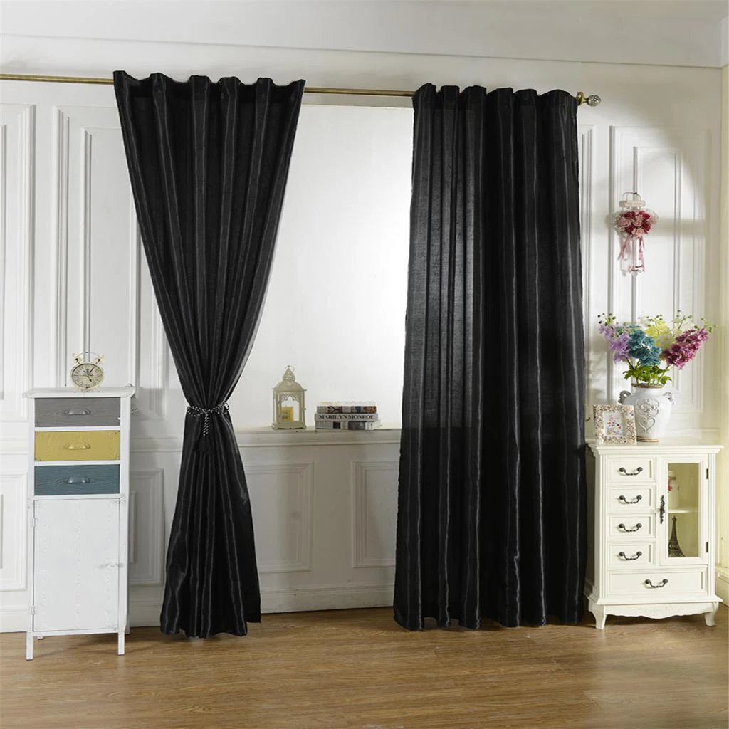 1pc Blackout Window Curtains Rod Pocket Satin Window Curtains Blackout Shade Curtains for Home Living Room Bedroom Hotel - Black