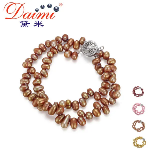 

DAIMI Double Bracelet 4-5mm Baroque Pearl Bracelet 4 Color For Choose Wholesale Price