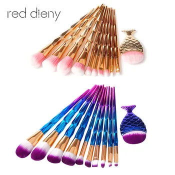

11 Pcs makeup Brushes Rose pink Mermaid Brush Eye Shadow Foundation Powder Eyebrow Makeup Brushes Fishtail Brush Comestic Tool