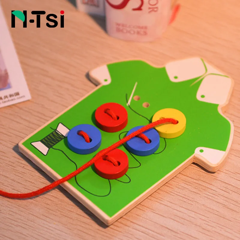 

N-Tsi Wooden Learn to Dress Button Board Life skill Dressing Jigsaw Preschool Kindergarten Kid Educational Toy for Children Gift