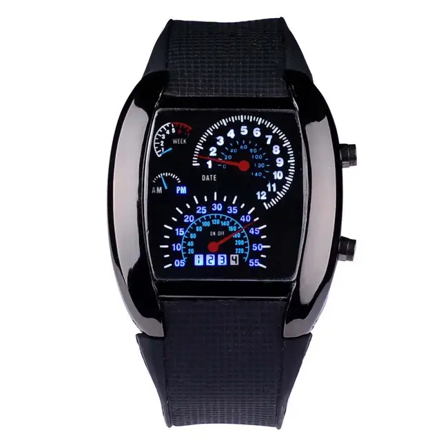 Fashion Mens RPM Turbo Black Flash LED Sports Car Meter Dial Watch Wristwatch Fashion Mens RPM Turbo Black Flash LED Sports Car Meter Dial Watch Wristwatch