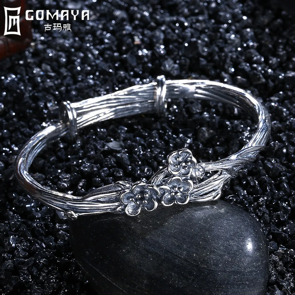 

GOMAYA 925 Sterling Silver Bangles Statement Female Cuff Open Bracelets Adjustable Gift Jewelry Party Decorations Women