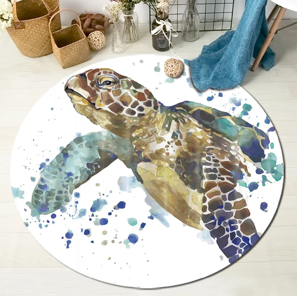Акварельные морские черепахи, круглые коврики и ковры для детей, детские домашние, для гостиной, белые, хрустальные, бархатные, большие подушки, для спальни, коврики для ванной