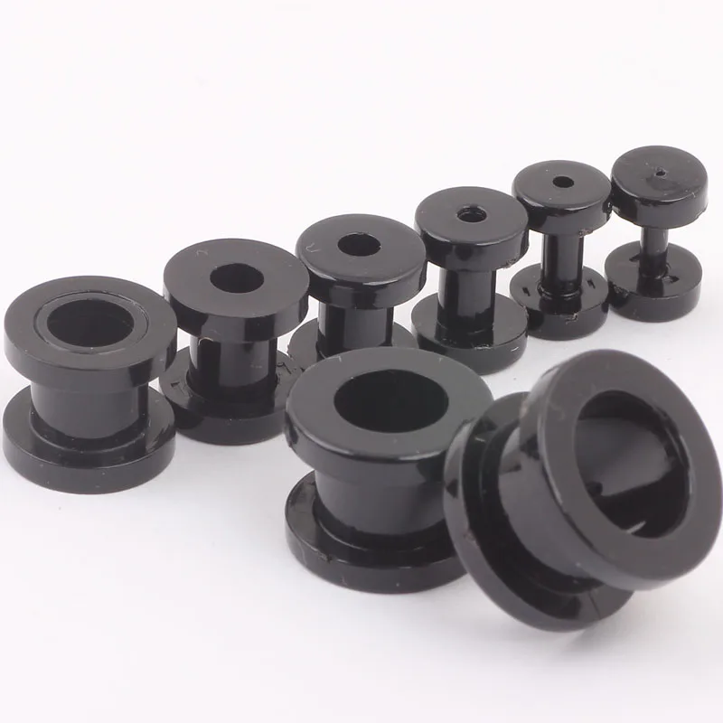 

Free Shipping F37 Mix 8 Size 100pcs/lot Acrylic Black Screw Ear Plug Flesh Tunnel Piercing Body Jewelry