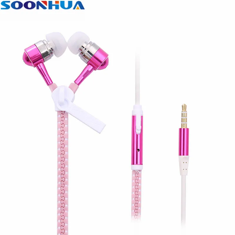 Creative Wired Luminous Earphones Glow Metal Zipper Headphone Sports