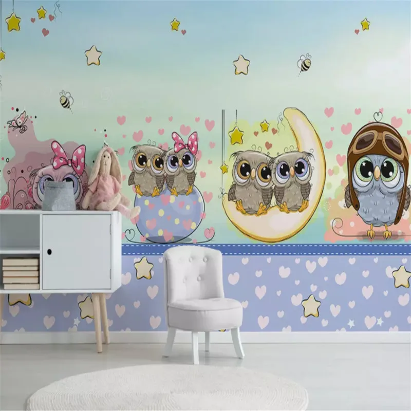 На заказ 3D нетканый весь обои для дома Детская Фреска ручная роспись милая сова мультяшный персонаж домашний декор для детской комнаты