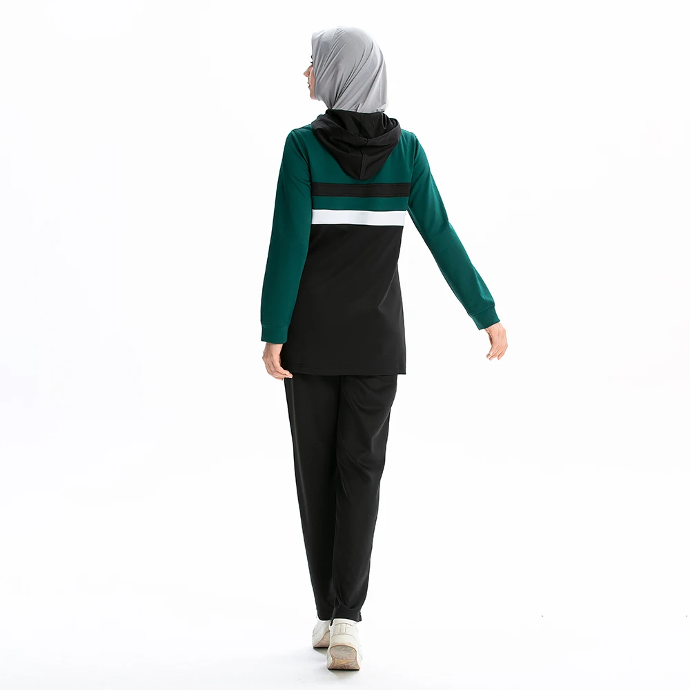 Мусульманские женские спортивные костюмы с длинным рукавом, повседневные мусульманские толстовки с капюшоном, топы, штаны, исламский комбинезон, спортивные костюмы