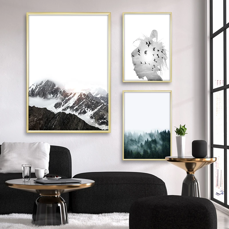 

Scandinavian Style Mountain Forest Canvas Poster and Print Landscape Wall Art Painting Decorative Pictures For Living Room Decor