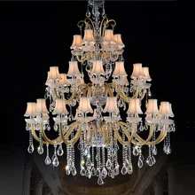Салон большая хрустальная люстра люстра три слоя зал освещения современный отель традиционная хрустальная люстра с тканью большая хрустальная люстра с абажуром ткани Современные хрустальные люстры Люстры подвесы