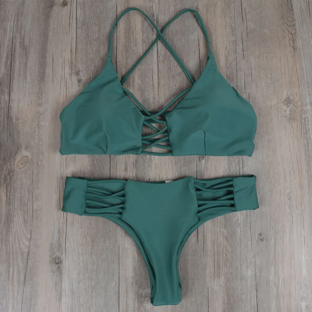 

2017 Summer New Style Bikinis Set Green Tropical Bikini Brazilian Push Up Swimsuit Swimming suit for Women Biquini Bathing Suit