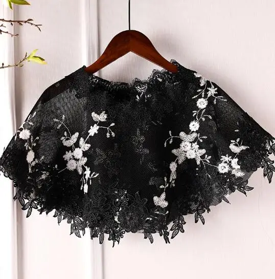 

Women's Spring Summer White Flower Lace embroidery Black Pashmina Female Summer Sunscreen Mesh Lace Shawl R823