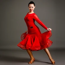 Стиль, костюмы для латиноамериканских танцев, сексуальный спандекс, кисея с длинным рукавом, топ+ юбка, 2 шт., комплект для латинских танцев для женщин, костюмы для латинских танцев