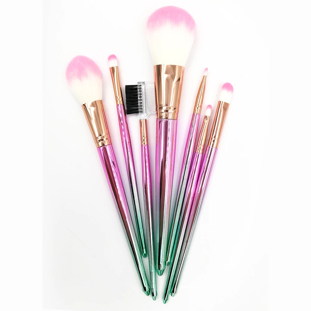 Brand 7PCS Mermaid Makeup Brushes Set Eyeshadow Eyebrow Eyeliner Blush Contour Foundation Lip Cosmetic Beauty Make Up Brush Kits (2)