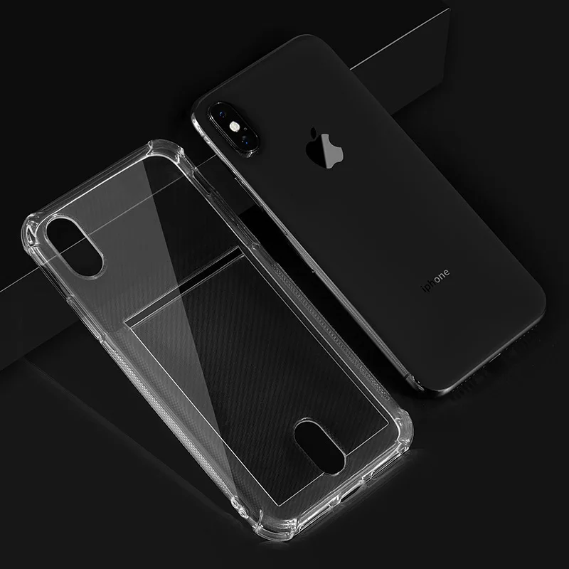 Держатель для карт чехол телефона iPhone X 10 силиконовый блеск прозрачный Мягкая