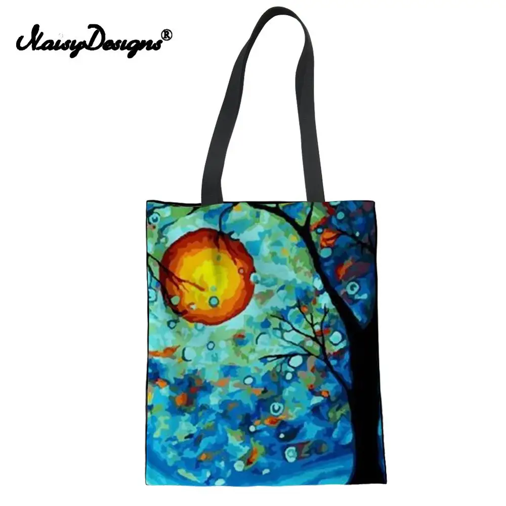 Famous Painting Starry Sky Printed Canvas Bag Women Totes Shoulder Colorful Linen Handbag For Female Lady Reusable Shopping Tote