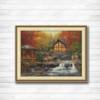 

Deer drinking near the stream scenery painting dmc 14CT 11CT counted cross stitch Needlework Set Embroidery kits Home decor