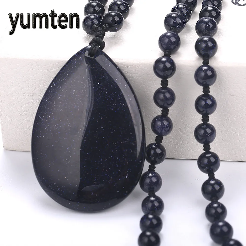 

Yumten Long Necklace popular Sweater Chain Women's jewelry Men Fashion Blue sandstone Pendant Vintage Teen Wolf Wholesale 5 PCS