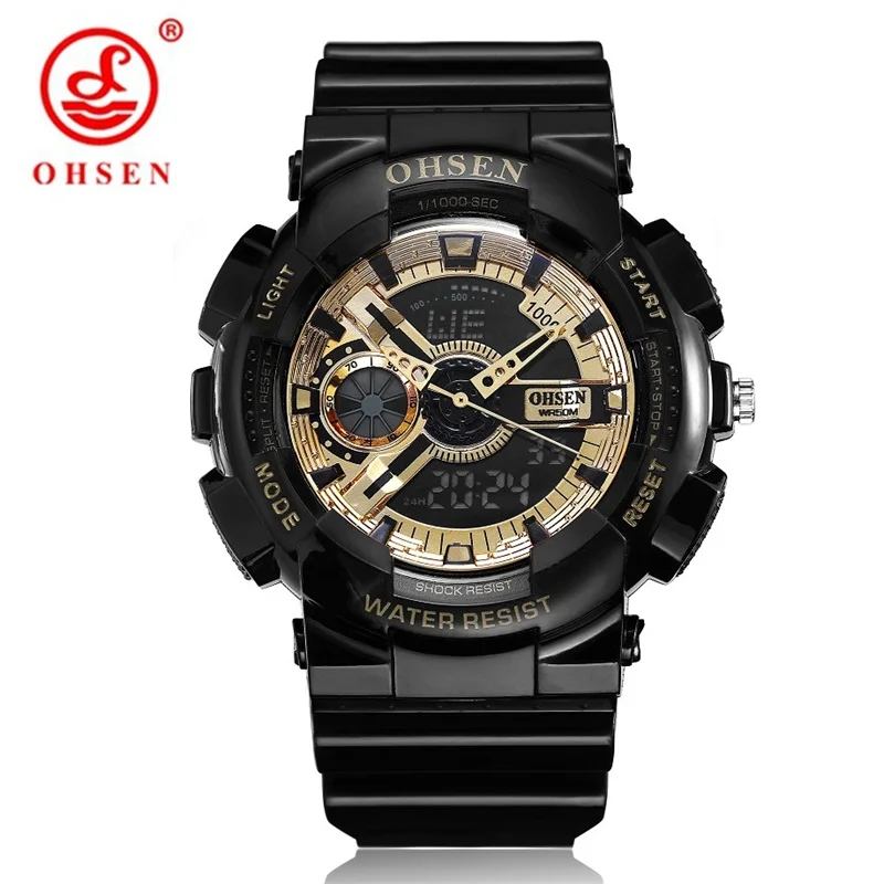 

Arrival OHSEN Fashion Luxury Analog LED Light G Style Waterproof Watch 5bars Rubber Band Digital Quartz Brand Men Sports Watches
