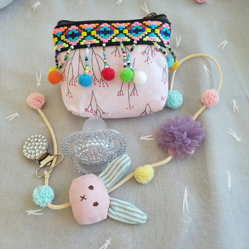 

rabbit Princess bling crystal hand made pacifier chain /pacifier clips/Dummy clip/Teethers clip /pacifier holder bag